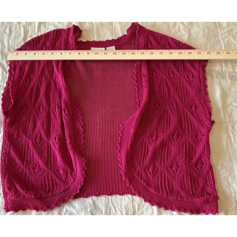 Kim Rogers Pink Open Knit Sleeveless Shrug Sweater XL Lightweight Open Front